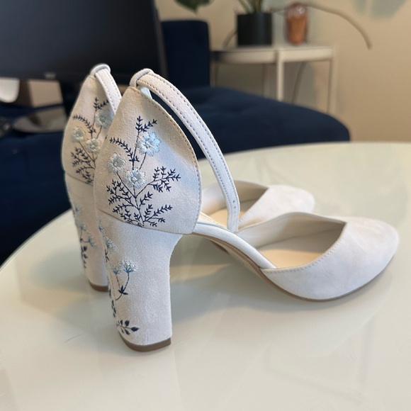 Shoes - Embroidered Bridal Heels - white with blue floral